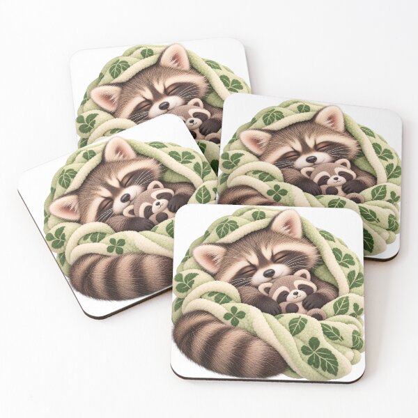 Item preview, Cozy Sleeping Raccoon with Plush Friend designed and sold by TinyWeird.