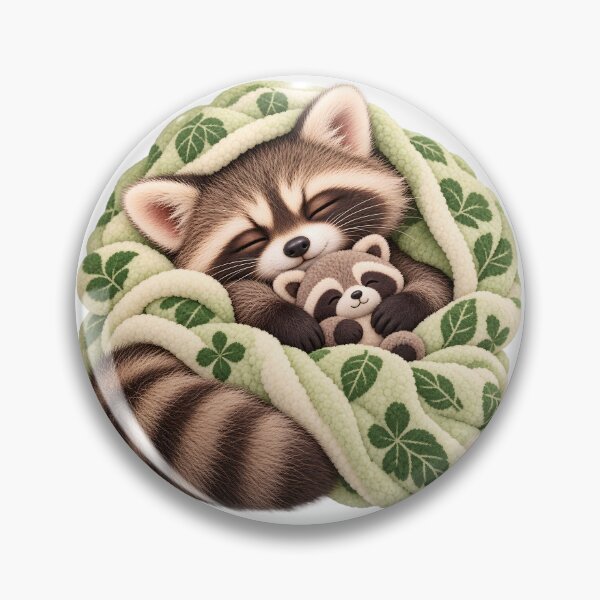 Item preview, Cozy Sleeping Raccoon with Plush Friend designed and sold by TinyWeird.