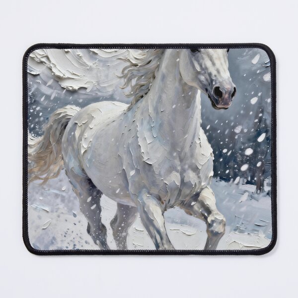 Item preview, White Horse Running in Snow Impasto designed and sold by KAMOCHI Art.