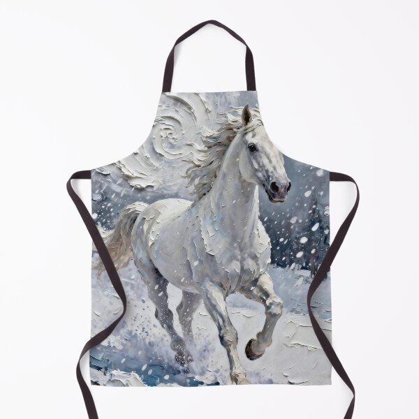 Aperçu de l'œuvre Cheval blanc courant dans la neige Impasto créée et vendue par KAMOCHI Art.