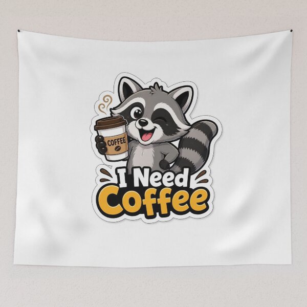 Item preview, Cute Raccoon "I Need Coffee" Sticker designed and sold by PrintWavePro.