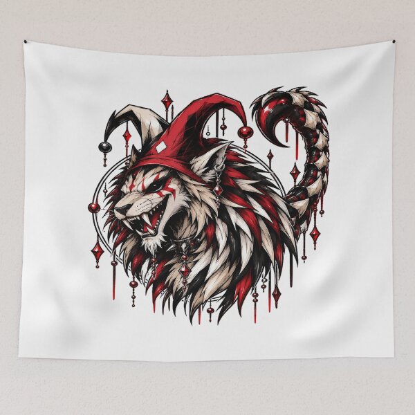 Item preview, Grinning manticore wearing a jester's cap designed and sold by Jester-Store.