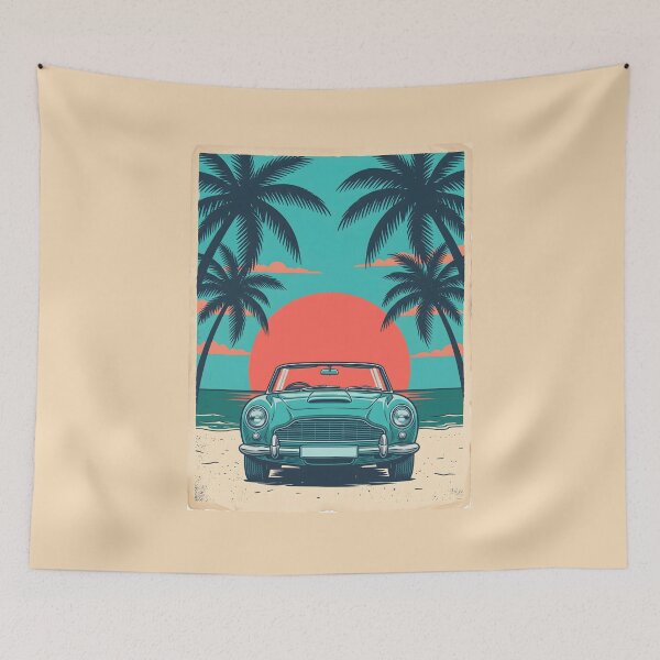 Item preview, Vintage Turquoise Classic Car with Beach Background – Retro Coastal Summer Design designed and sold by Sea Gem.