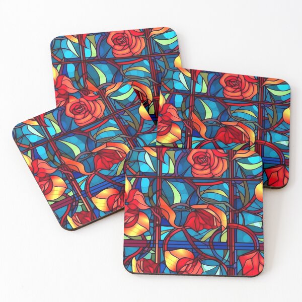 Item preview, Red Roses Stained Glass-Inspired Art On Blue  designed and sold by DEC02.