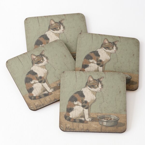 Item preview, Calico Cat Side-Eyeing an Empty Food Bowl designed and sold by PictorialWhimsy.