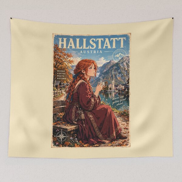 Item preview, Austria, Hallstatt Autumn Forest - Coffee Among the Autumn Leaves designed and sold by DibujandoPorfa.