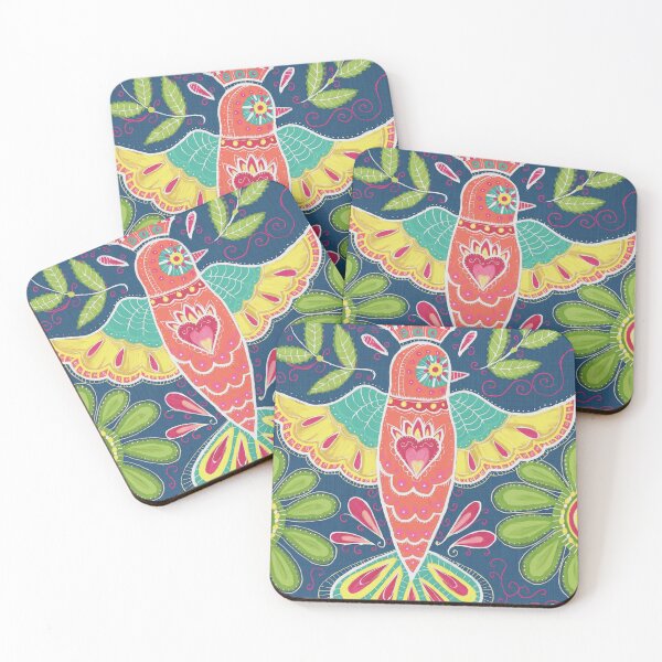 Item preview, Folk Art Dove with Flowers on Navy designed and sold by Fani*.