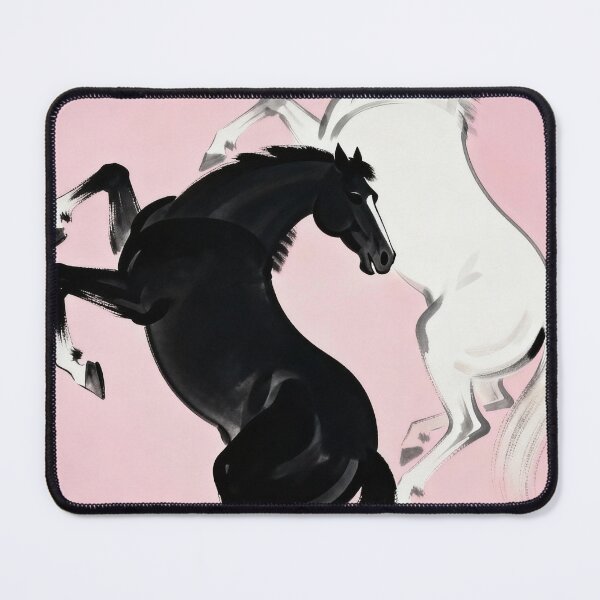 Item preview, Black and White Horses Rearing Pink Background designed and sold by KAMOCHI Art.