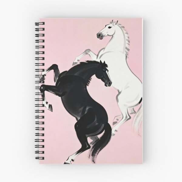 Item preview, Black and White Horses Rearing Pink Background designed and sold by KAMOCHI Art.