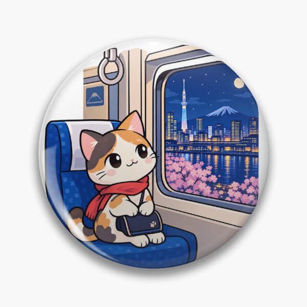 Item preview, Japanese Night Train Cat – Tokyo Skyline & Mount Fuji Travel Sticker designed and sold by Daihuku2525.