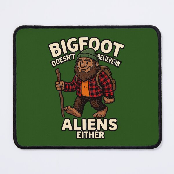 Item preview, Bigfoot Doesn't Believe in Aliens Either Sasquatch Hiking Red Plaid Flannel designed and sold by FrozenFits.