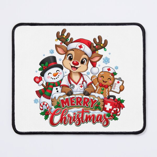 Item preview, Christmas Reindeer Nurse with Snowman and Gingerbread designed and sold by skyartdesign.