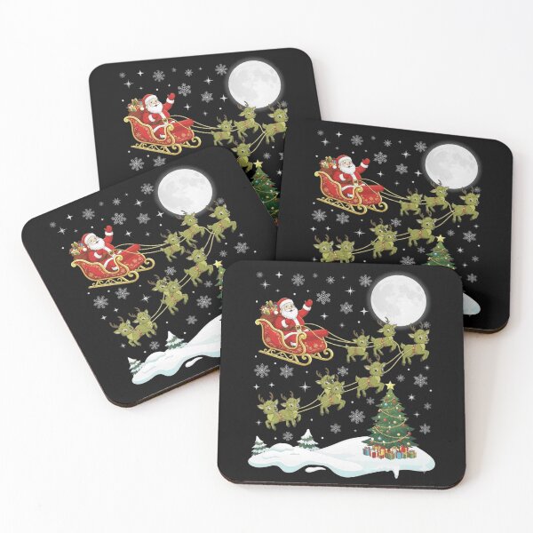 Item preview, Santa Sleigh Pulled by Christmas Frogs Under Full Moon designed and sold by MiALopezArt.
