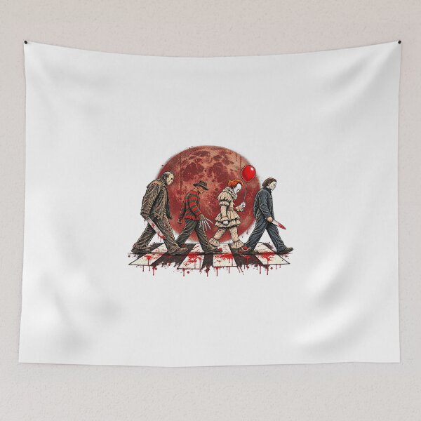 Item preview, Horror Slasher Icons Crossing Bloody Abbey Road Parody designed and sold by YAWO-PAE.