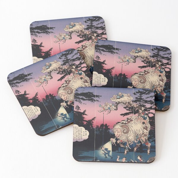 Item preview, Japanese Woodblock Style Monster Ram - Ukiyo-e Night Encounter designed and sold by manbou-japan.
