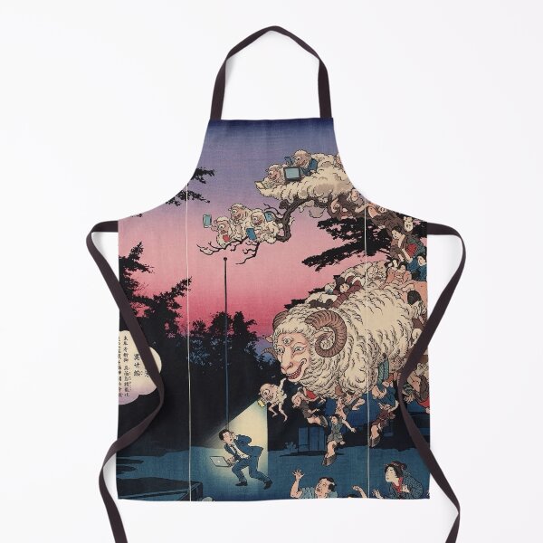 Item preview, Japanese Woodblock Style Monster Ram - Ukiyo-e Night Encounter designed and sold by manbou-japan.