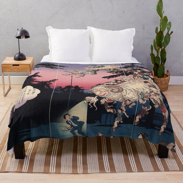 Item preview, Japanese Woodblock Style Monster Ram - Ukiyo-e Night Encounter designed and sold by manbou-japan.