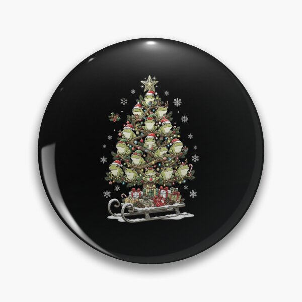 Item preview, Frog Christmas Tree with Santa Hats and Holiday Gifts designed and sold by MiALopezArt.