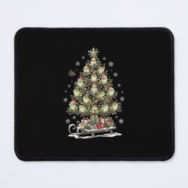 Item preview, Frog Christmas Tree with Santa Hats and Holiday Gifts designed and sold by MiALopezArt.