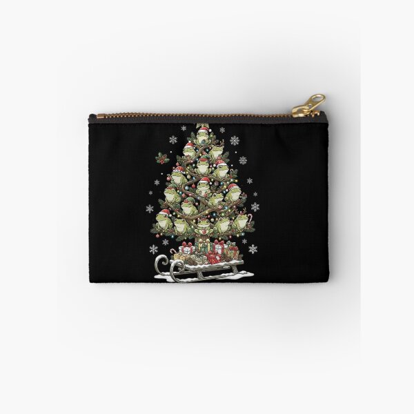 Item preview, Frog Christmas Tree with Santa Hats and Holiday Gifts designed and sold by MiALopezArt.