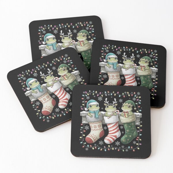 Item preview, Three Christmas Frogs in Festive Holiday Stockings designed and sold by MiALopezArt.