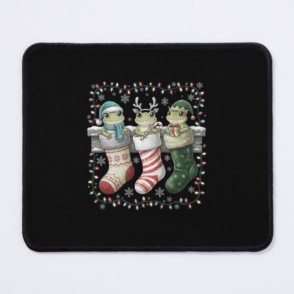 Item preview, Three Christmas Frogs in Festive Holiday Stockings designed and sold by MiALopezArt.