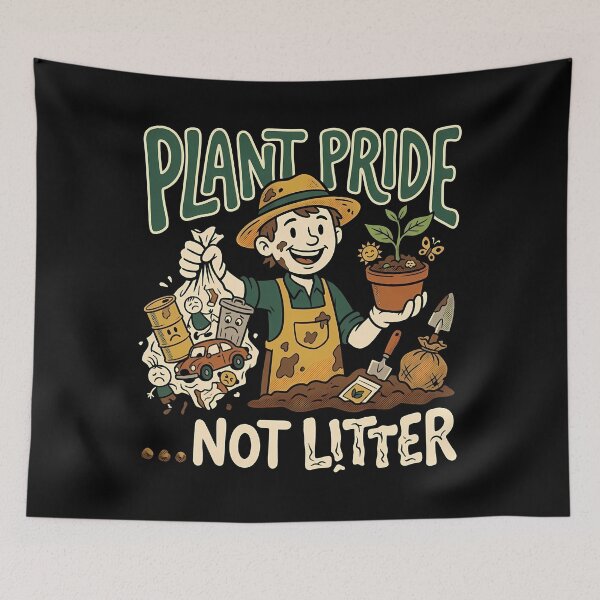 Item preview, Plant Pride Not Litter Retro Cartoon Gardener designed and sold by OwenFuhrman.