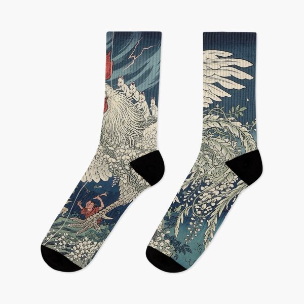 Item preview, Giant Rooster and Yokai - Japanese Ukiyo-e Woodblock Art designed and sold by manbou-japan.