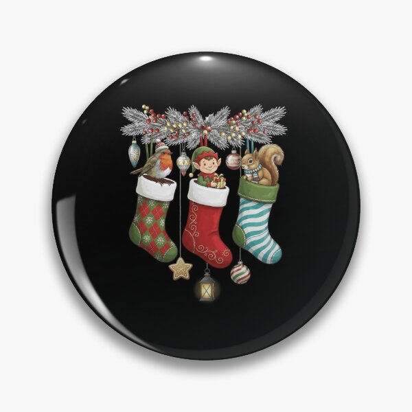 Item preview, Robin Elf and Squirrel in Christmas Holiday Stockings designed and sold by MiALopezArt.