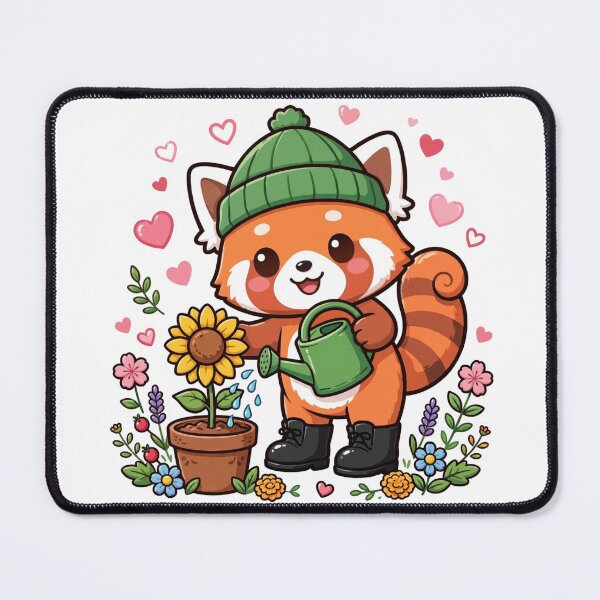 Item preview, Cute Red Panda Gardening Sunflower Kawaii designed and sold by Avenuse style.