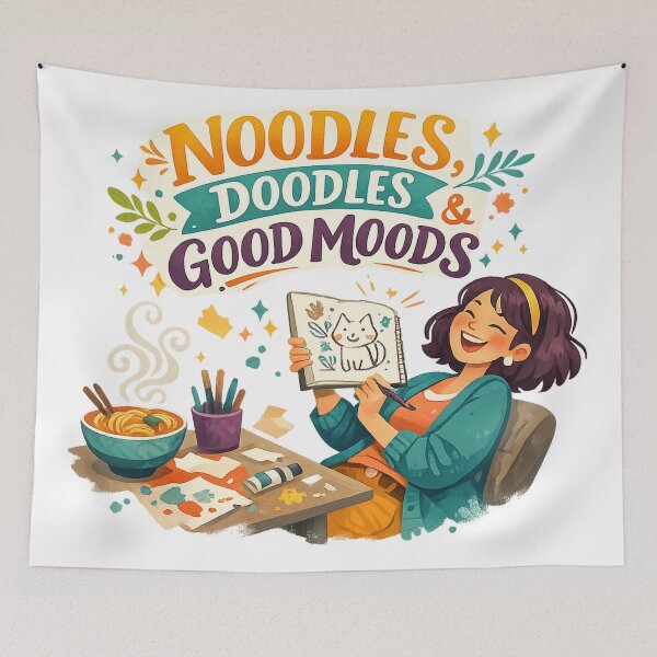 Item preview, Noodles Doodles and Good Moods Cute Artist Food Humor Creative Retro Art designed and sold by inkoutninja.