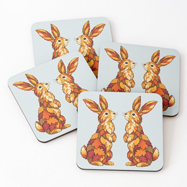 Item preview, Autumn Leaf Rabbit Pair Botanical Woodland Art designed and sold by  MAD's Recreation Studio.
