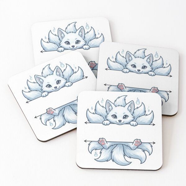 Item preview, Nine Tailed White Kitsune Peeking - Cute Spirit Fox designed and sold by PetalsPaws.
