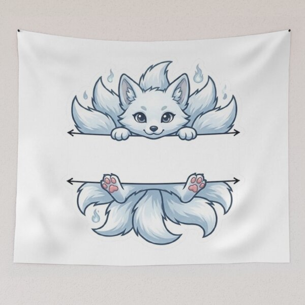 Item preview, Nine Tailed White Kitsune Peeking - Cute Spirit Fox designed and sold by PetalsPaws.