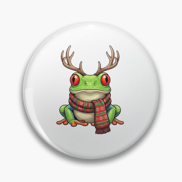 Item preview, Cute Christmas Frog with Reindeer Antlers and Plaid Scarf designed and sold by MiALopezArt.