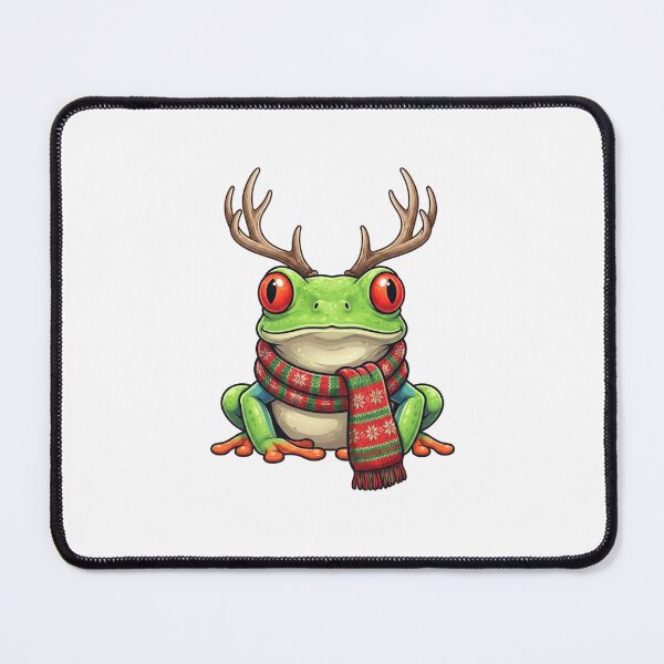 Item preview, Cute Christmas Frog with Reindeer Antlers and Plaid Scarf designed and sold by MiALopezArt.