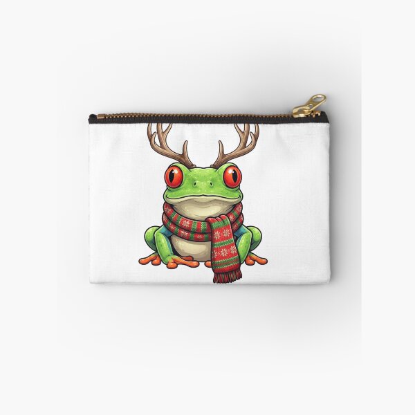 Item preview, Cute Christmas Frog with Reindeer Antlers and Plaid Scarf designed and sold by MiALopezArt.