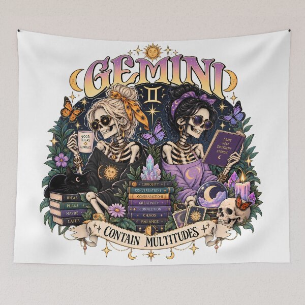Item preview, Gemini Zodiac Skeletons – Contain Multitudes Celestial Astrology Art designed and sold by NinthLantern.
