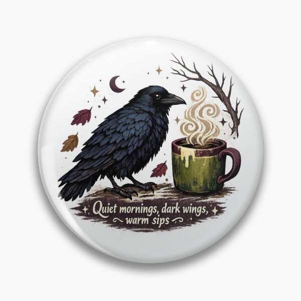 Item preview, Quiet Mornings Dark Wings Warm Sips Raven Coffee Gothic Autumn Art designed and sold by inkoutninja.