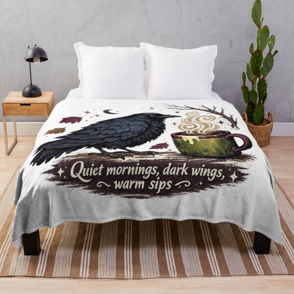 Item preview, Quiet Mornings Dark Wings Warm Sips Raven Coffee Gothic Autumn Art designed and sold by inkoutninja.