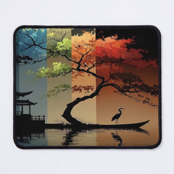 Item preview, A Multicolored Sunset Landscape with a Majestic Bird with Tree Reflecting in a Tranquil Water Asia Art Digital Illustration designed and sold by Matt_Smith.