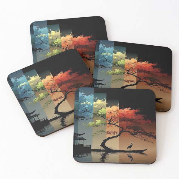 Item preview, A Multicolored Sunset Landscape with a Majestic Bird with Tree Reflecting in a Tranquil Water Asia Art Digital Illustration designed and sold by Matt_Smith.