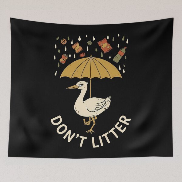 Item preview, Retro Don't Litter Bird Under Trash Rain Umbrella designed and sold by OwenFuhrman.