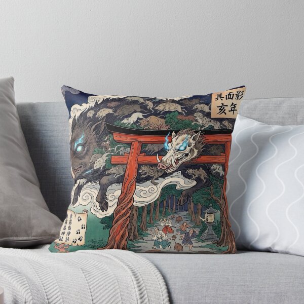Item preview, Japanese Ukiyo-e Boar Monster at Torii Gate - Yokai Art designed and sold by manbou-japan.