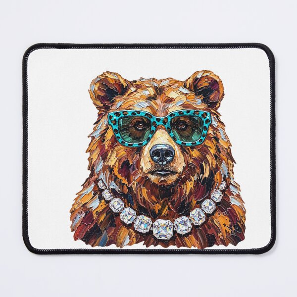 Item preview, Glam Bear Oil Painting With Teal Leopard Glasses And Diamond Chain designed and sold by dartoffofo⭐⭐⭐⭐⭐.