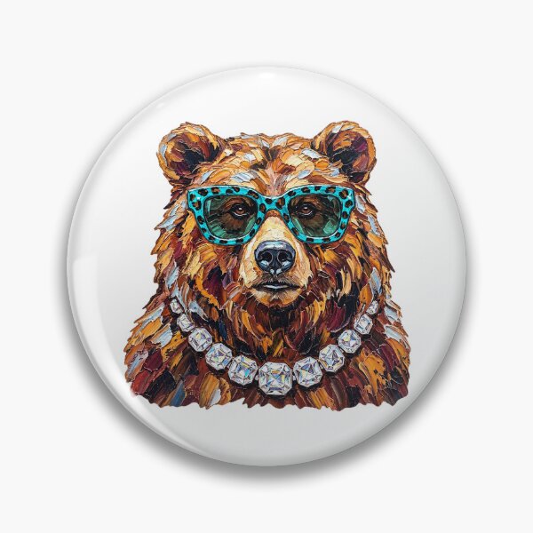 Item preview, Glam Bear Oil Painting With Teal Leopard Glasses And Diamond Chain designed and sold by dartoffofo⭐⭐⭐⭐⭐.