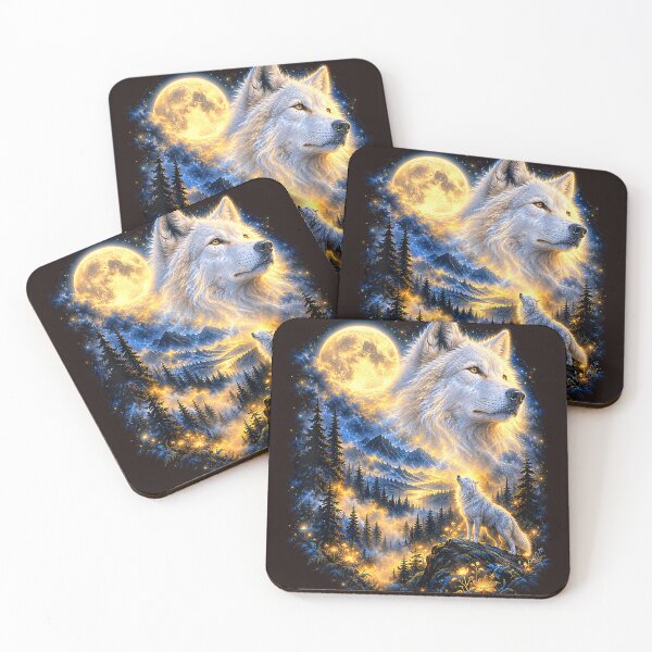 Item preview, Celestial Wolf Howling Full Moon Fantasy Mountain Forest Wildlife designed and sold by mari-kayden.