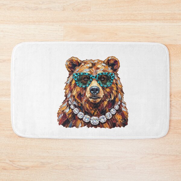 Item preview, Glam Bear Oil Painting With Teal Leopard Glasses And Diamond Chain designed and sold by dartoffofo⭐⭐⭐⭐⭐.