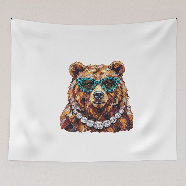 Item preview, Glam Bear Oil Painting With Teal Leopard Glasses And Diamond Chain designed and sold by dartoffofo⭐⭐⭐⭐⭐.