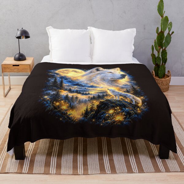 Item preview, Celestial Wolf Howling Full Moon Fantasy Mountain Forest Wildlife designed and sold by mari-kayden.
